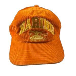 Keith Haring Orange Corduroy Trucker Hat MAD Engine Adjustable Snapback Cap Art